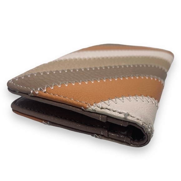 Anne Klein Striped Stitch Detail Bi-fold Wallet in Orange Beige & Gold - Picture 5 of 10